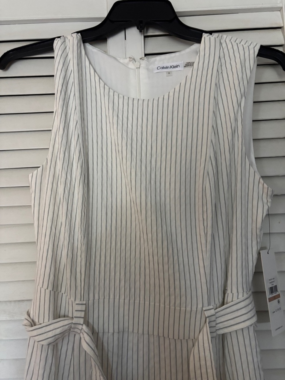 Sleeveless White Pinstripe Midi Dress - Picture 7 of 9